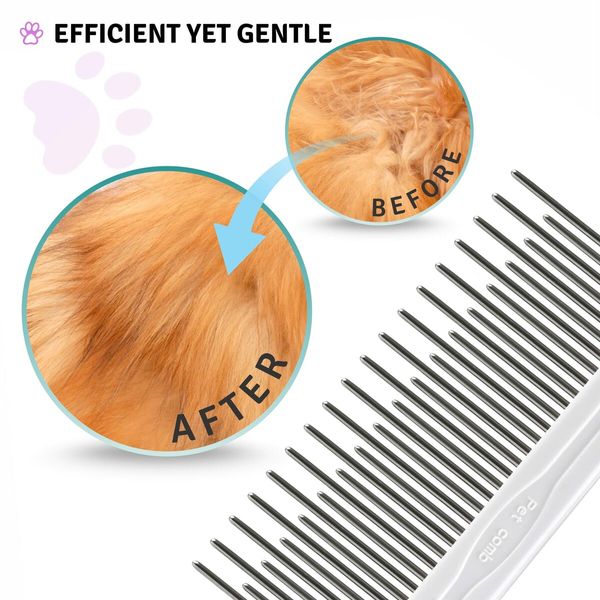 Pet Detangling Comb with Long And Short Stainless Steel Teeth for Removing Matted Fur Detangler Tool Accessories for Safe And Gentle DIY Pets Grooming