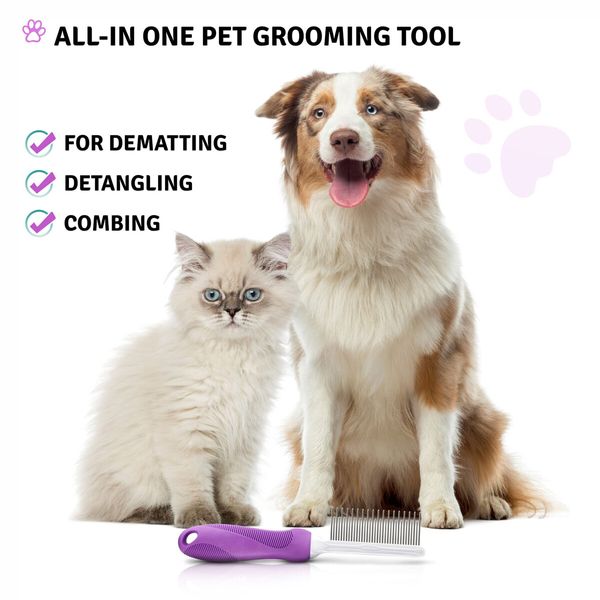 Pet Detangling Comb with Long And Short Stainless Steel Teeth for Removing Matted Fur Detangler Tool Accessories for Safe And Gentle DIY Pets Grooming