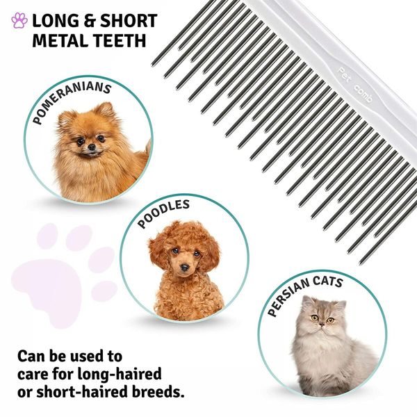 Pet Detangling Comb with Long And Short Stainless Steel Teeth for Removing Matted Fur Detangler Tool Accessories for Safe And Gentle DIY Pets Grooming