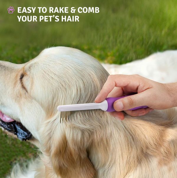 Pet Detangling Comb with Long And Short Stainless Steel Teeth for Removing Matted Fur Detangler Tool Accessories for Safe And Gentle DIY Pets Grooming