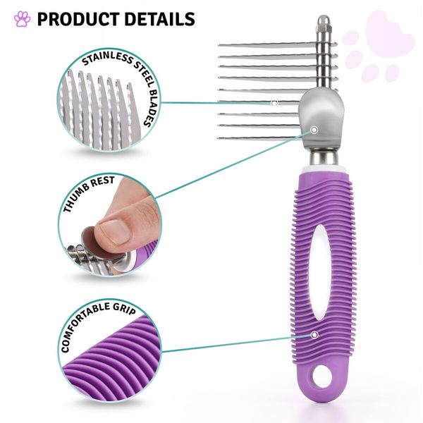 Pet Fur Rake Comb Brush Tool Rake Brush for Dog And Cat Comb with Steel Safety Blades Metal Dog Comb for Detangling Matted or Knotted Undercoat Hair