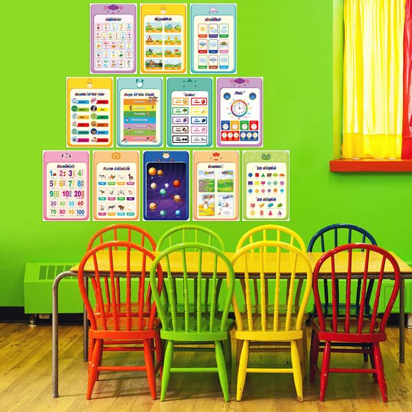 12 Educational Posters Homeschool Decorations Preschool Wall Decor Toddlers Kindergarten School Supplies Colorful Classroom Learning Posters