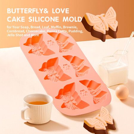 Cake Pan Cake Easy Demoulding Butterfly Shape Design 6-grids High Temperature Resistant Silicone Cake Molds for Kitchen Baking Supplies