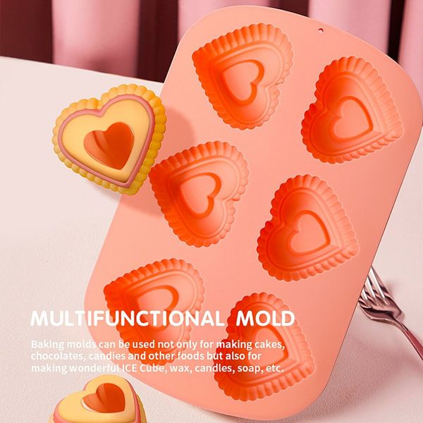 Cake Pan Cake Easy Demoulding LoVE Shape Design 6-grids High Temperature Resistant Silicone Cake Molds for Kitchen Baking Supplies