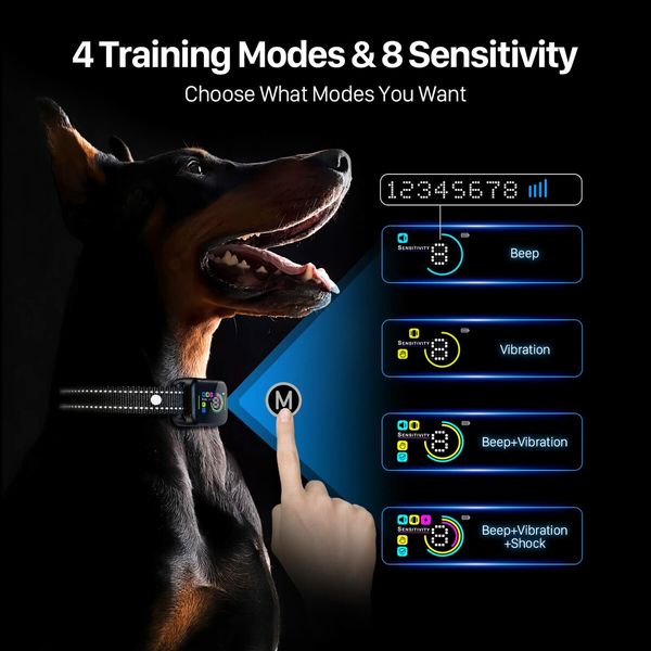 Bark Collar Dog Bark Large Medium Small Dogs Rechargeable Anti Barking Training Collar with 8 Adjustable Sensitivity,Bark Shock Collar Beep  Black