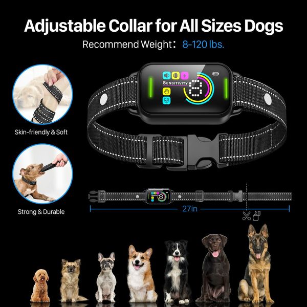 Bark Collar Dog Bark Large Medium Small Dogs Rechargeable Anti Barking Training Collar with 8 Adjustable Sensitivity,Bark Shock Collar Beep  Black