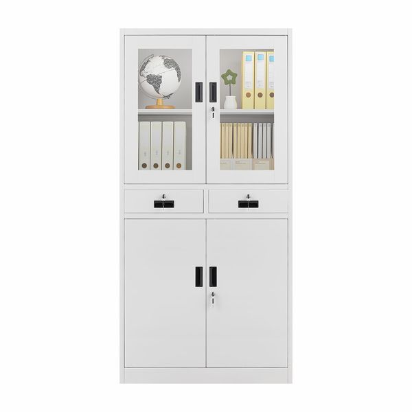 185cm Steel File Cabinet Lockable Drawer Filing Storage Shelves Cupboard Locker Stationary Tempered Glass Office Garage