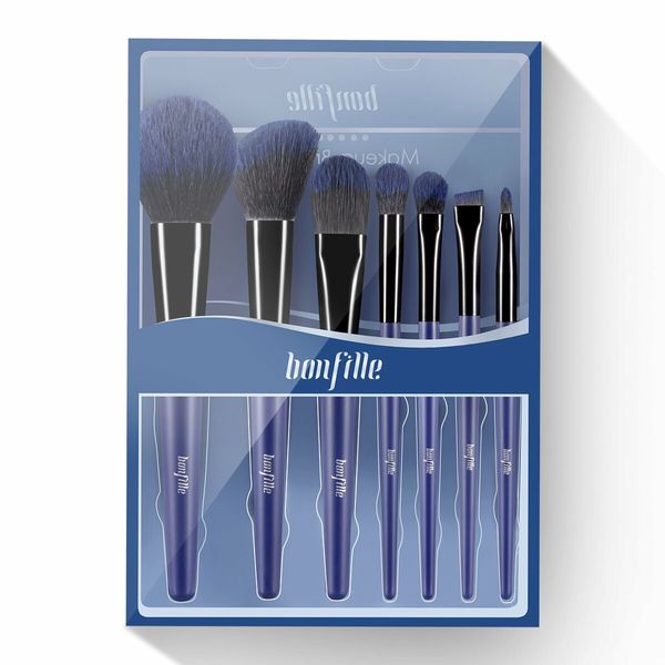 7 Pcs Makeup Brushes Kit Cosmetic Eye Shadow Lip Liner Blending Beauty Set, Blue