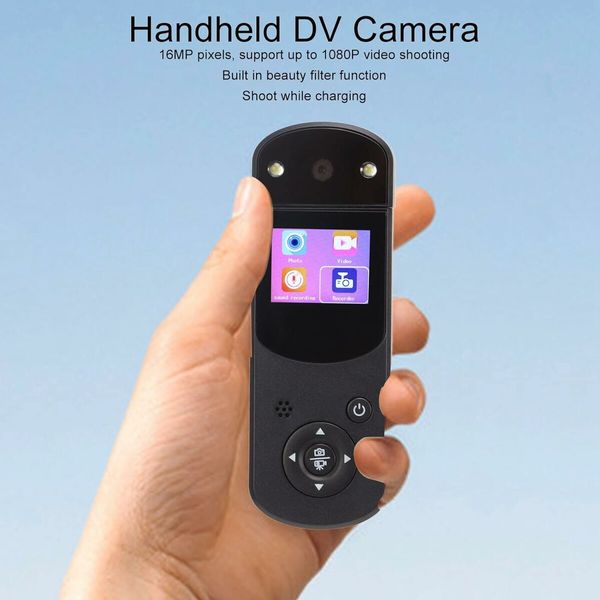 Handheld DV Camera, Mini Body Action Camera HD 1080P Video Recorder with 16MP Clip, 1.5 Inch Screen and Back Clip, Support MP3 Music Playback for Vlog