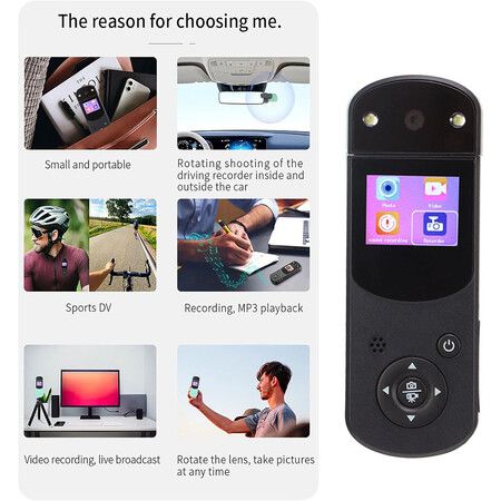 Handheld DV Camera, Mini Body Action Camera HD 1080P Video Recorder with 16MP Clip, 1.5 Inch Screen and Back Clip, Support MP3 Music Playback for Vlog