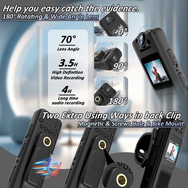 Mini Body Camera with 1080P Audio and Video Recording, Rotating Lens, Night Vision, Body Worn Cameras for Recording,Riding