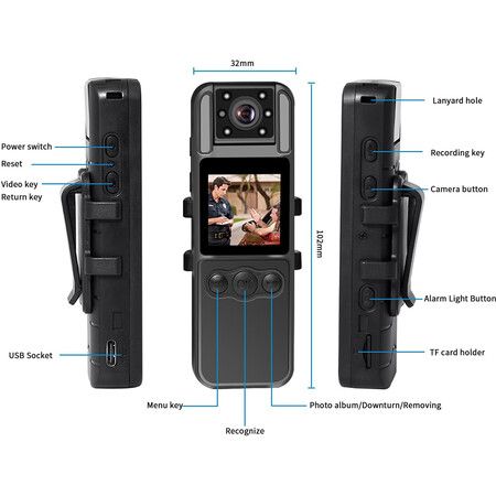 Wearable Body Camera with Audio and Video, 1080P Mini Body Cameras with Infrared Night Vision,Camera Pocket Camcorder for Riding, Meetings