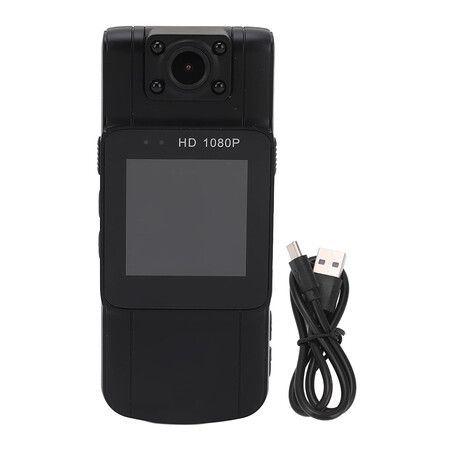 Wearable Body Camera, 1080P Body Camera with 180 Degree Rotating Lens and 1.54 Inch Screen, Night Vision Camera for Indoor Driving