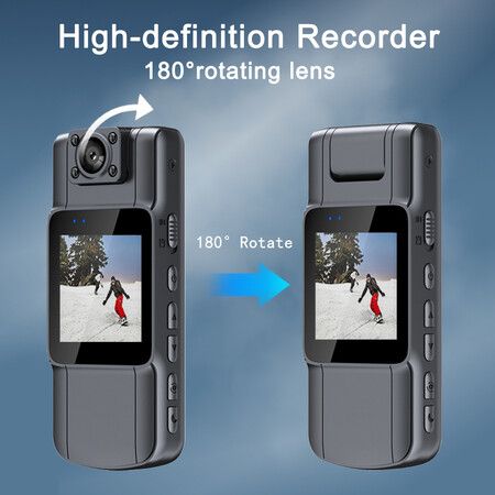 Wearable Body Camera, 1080P Body Camera with 180 Degree Rotating Lens and 1.54 Inch Screen, Night Vision Camera for Indoor Driving