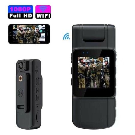 Wearable Body Camera, 1080P Body Camera with 180 Degree Rotating Lens and 1.54 Inch Screen, Night Vision Camera for Indoor Driving