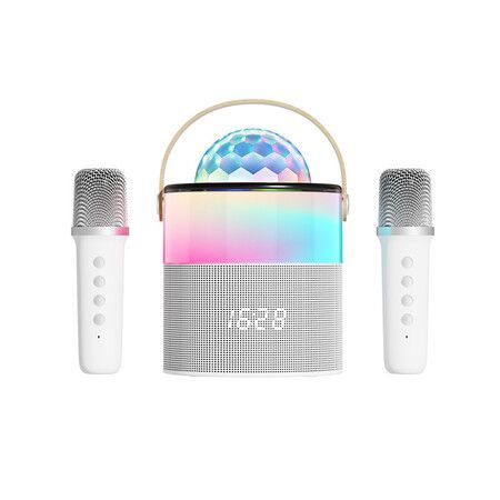 Karaoke Machine, Mini Portable Bluetooth Speaker Wireless with 2 Wireless Mics for Kids Singing Machine,Disco LED Lights for Trave Home Party