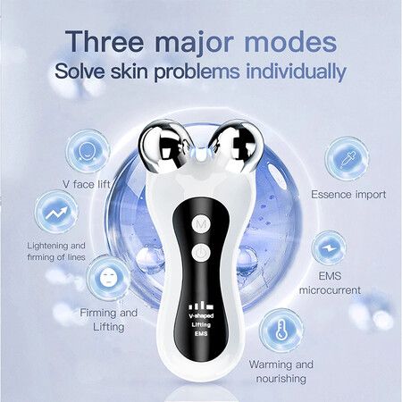 V-Face Lift Roller Massager EMS Microcurrent Sonic Vibration Facial Lifting Skin Tighten USB Power Massage Beauty Device Facial Toning Skin Firming Beauty Tool