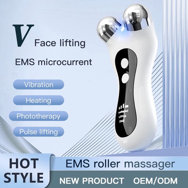 V-Face Lift Roller Massager EMS Microcurrent Sonic Vibration Facial Lifting Skin Tighten USB Power Massage Beauty Device Facial Toning Skin Firming Beauty Tool