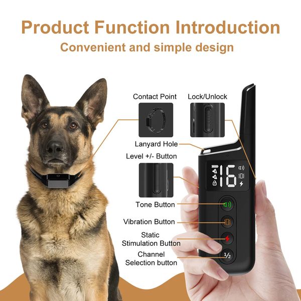 300m Dog Training Collar Waterproof Rechargeable Shock Bark with Remote Small Medium Large Dogs Beep Vibration Electric Dog Collar Behavior Training