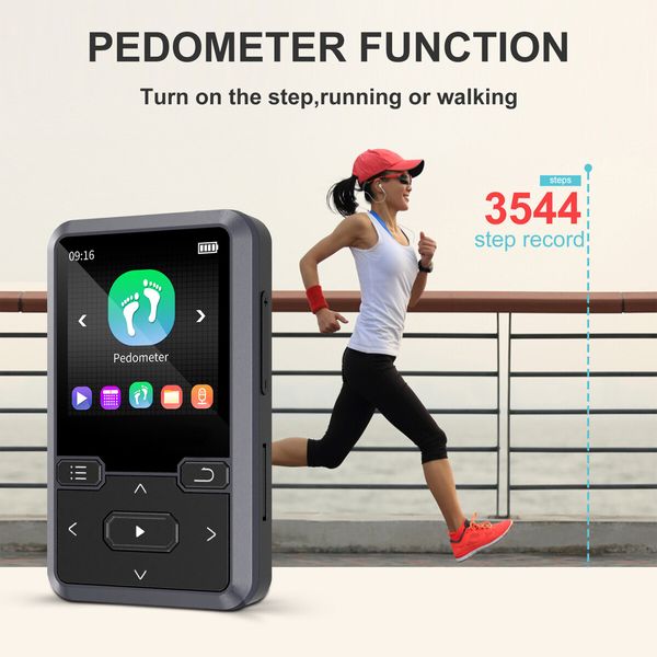 32GB Clip-On MP3 Player with Bluetooth 5.0, Mini Portable MP3 Player with FM Radio Recording, Kids Music MP3 Player with Pedometer MP3 and MP4 Player(Black)