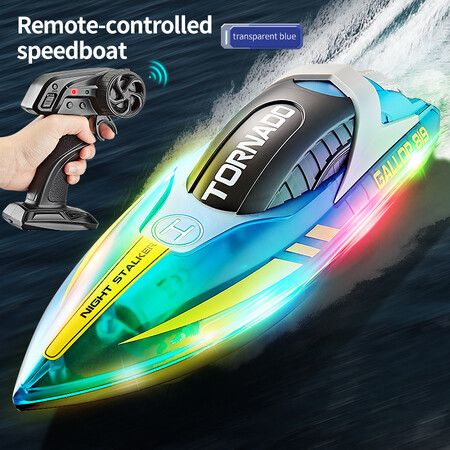 15+ MPH RC Boat with LED Lights Fast Remote Control Speed Boat for Pool and Lake 2.4GHz Race Boat for Teens Outdoor Water Sports in Green and Blue