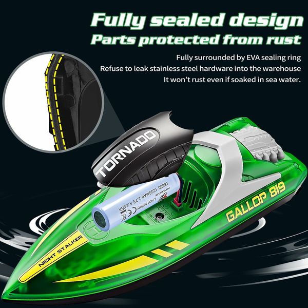 15+ MPH RC Boat LED Lights Fast RC Boat Toys Pool Lake Remote Control Speed Boat 2.4Ghz Race Boats Outdoor Pool Toys Green Water Sports col.Green