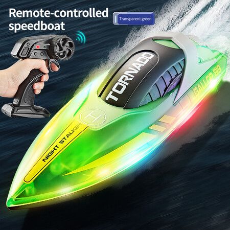 15+ MPH RC Boat LED Lights Fast RC Boat Toys Pool Lake Remote Control Speed Boat 2.4Ghz Race Boats Outdoor Pool Toys Green Water Sports col.Green