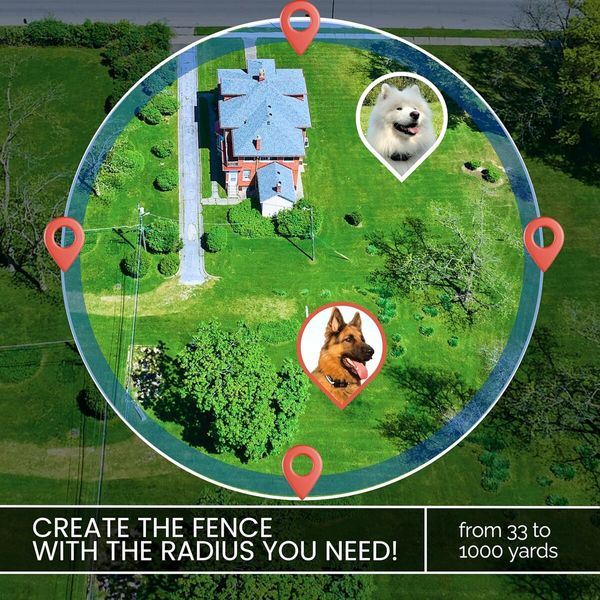 GPS Wireless Dog Fence, GPS Signal Boost, AI Scene Recognition, Radius from min 33 to max 1000 Yards, IPX7 Waterproof for Medium and Large Dogs