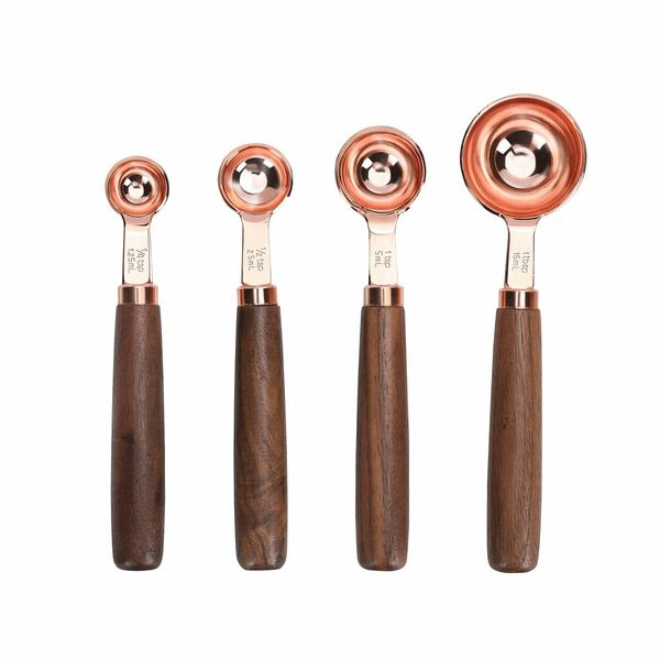 8 PCS Measuring Cups and Spoons Walnut Wood Handle with Metric and US Measurements Premium Stainless Steel Measuring Cup for Cooking and Baking