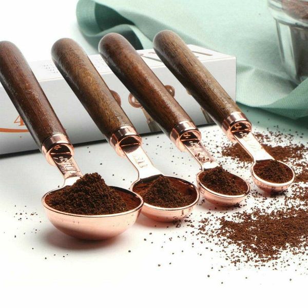 8 PCS Measuring Cups and Spoons Walnut Wood Handle with Metric and US Measurements Premium Stainless Steel Measuring Cup for Cooking and Baking