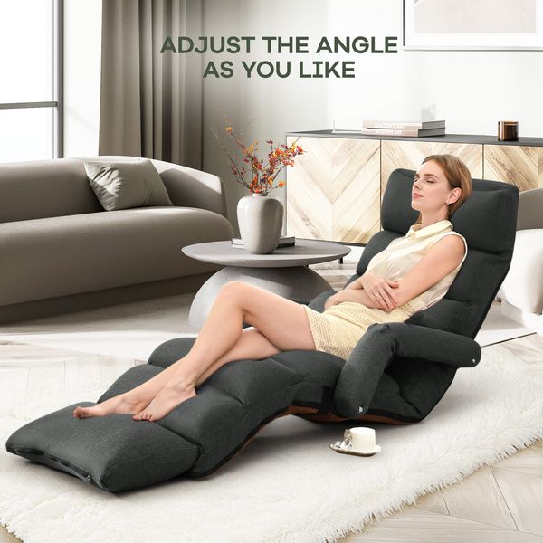 Floor Sofa Bed Chair Couch Lounge Recliner Folding Ground Lounger Lazy Chaise Seat Adjustable with Arms Pillow Pedal