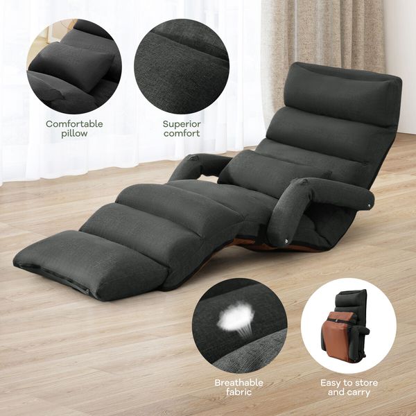 Floor Sofa Bed Chair Couch Lounge Recliner Folding Ground Lounger Lazy Chaise Seat Adjustable with Arms Pillow Pedal