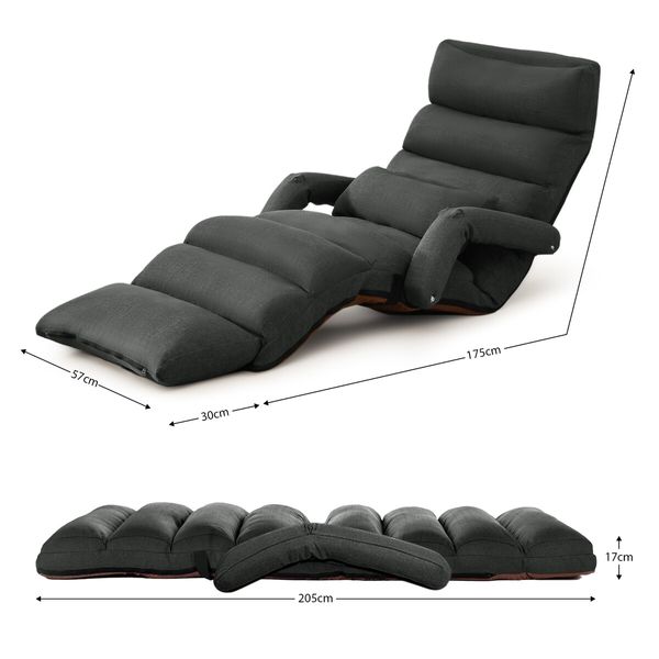 Floor Sofa Bed Chair Couch Lounge Recliner Folding Ground Lounger Lazy Chaise Seat Adjustable with Arms Pillow Pedal