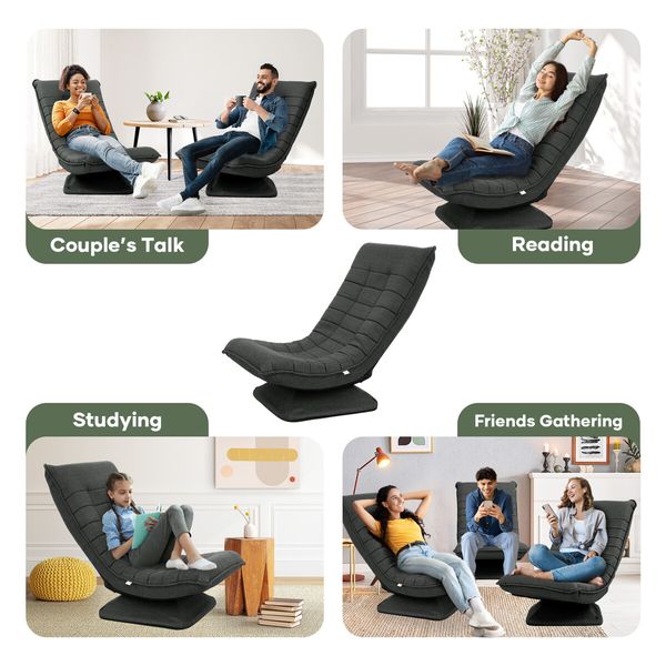 Floor Sofa Bed Chair Couch Lounge Recliner Folding 360 Degree Swivel Lazy Lounger Adjustable Chaise Ground Seat