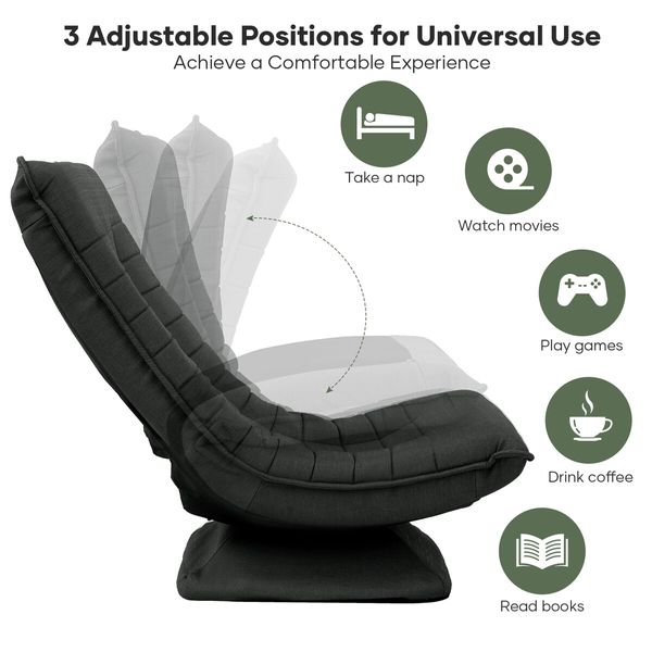 Floor Sofa Bed Chair Couch Lounge Recliner Folding 360 Degree Swivel Lazy Lounger Adjustable Chaise Ground Seat