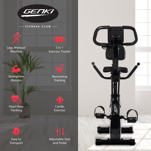 Genki Exercise Bike 4in1 Foldable Bicycle Home Gym Equipment Magnetic Indoor Cycling Trainer Adjustable Resistance LCD Screen