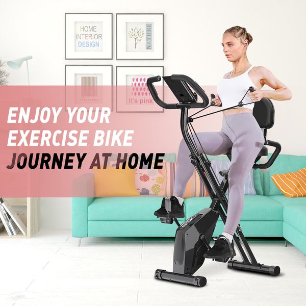 Genki Exercise Bike 4in1 Foldable Bicycle Home Gym Equipment Magnetic Indoor Cycling Trainer Adjustable Resistance LCD Screen