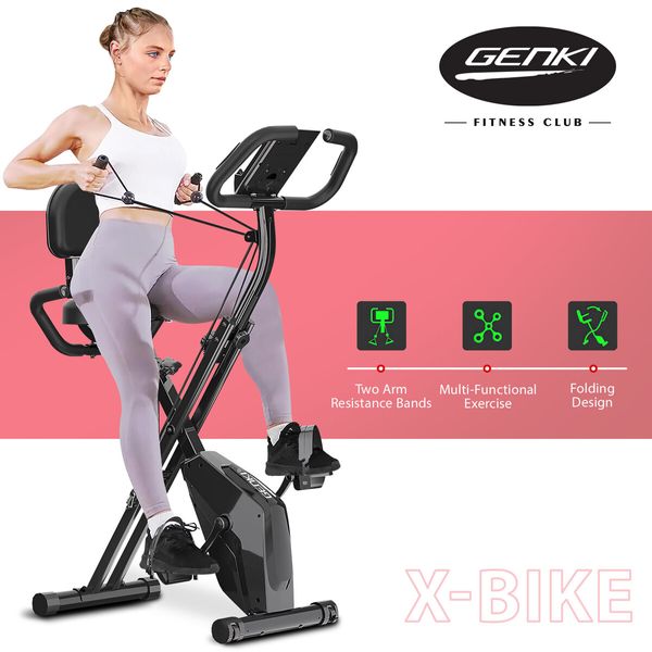 Genki Exercise Bike 4in1 Foldable Bicycle Home Gym Equipment Magnetic Indoor Cycling Trainer Adjustable Resistance LCD Screen