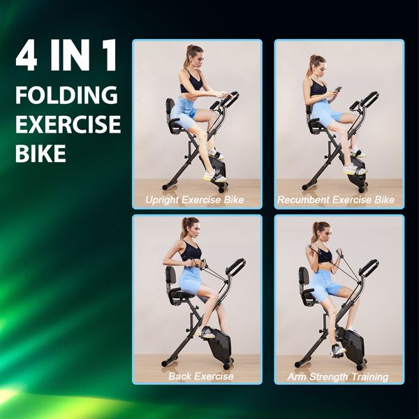 Genki Exercise Bike 4in1 Foldable Bicycle Home Gym Equipment Magnetic Indoor Cycling Trainer Adjustable Resistance LCD Screen