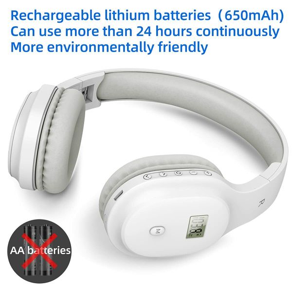 Rechargeable and Portable Personal FM Radio Headphones with Best Reception,Wireless Headset FM Radio Ear Muffs for Jogging,Mowing,Cycling,Meeting FM Receiver,White