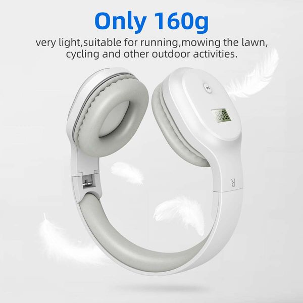 Rechargeable and Portable Personal FM Radio Headphones with Best Reception,Wireless Headset FM Radio Ear Muffs for Jogging,Mowing,Cycling,Meeting FM Receiver,White