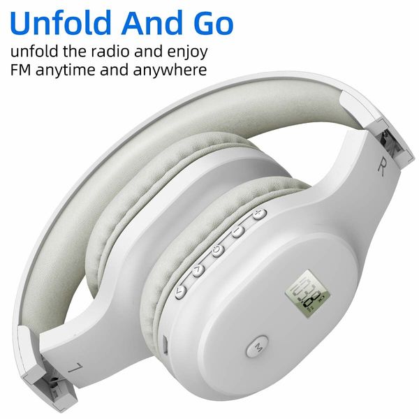 Rechargeable and Portable Personal FM Radio Headphones with Best Reception,Wireless Headset FM Radio Ear Muffs for Jogging,Mowing,Cycling,Meeting FM Receiver,White