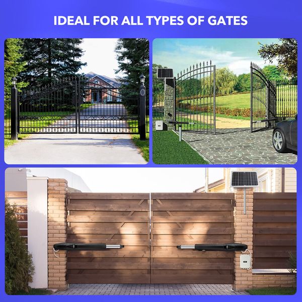 Solar Automatic Gate Opener Double Swing Door Operator Remote Control Kit 600kg Auto Motor System Driveway Home Security