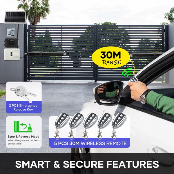 Solar Automatic Gate Opener Double Swing Door Operator Remote Control Kit 600kg Auto Motor System Driveway Home Security