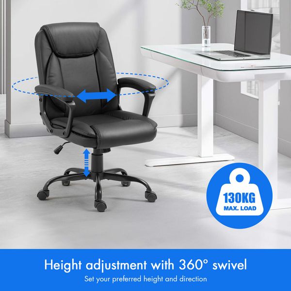 Ergonomic Office Chair Computer Study Executive Desk Armchair Home Work Reclining Adjustable Swivel Recliner PU Black