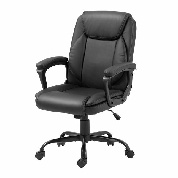 Ergonomic Office Chair Computer Study Executive Desk Armchair Home Work Reclining Adjustable Swivel Recliner PU Black