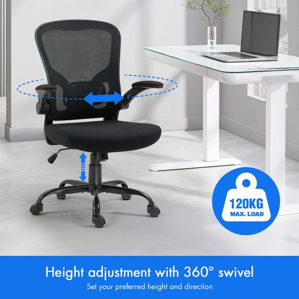 Mesh Office Chair Ergonomic Desk Reclining Armchair Study Executive Computer Adjustable Home Work Swivel Recliner Black