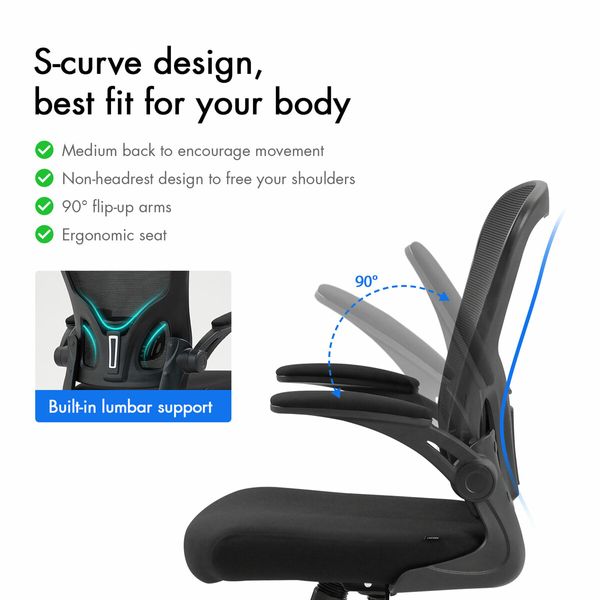 Mesh Office Chair Ergonomic Desk Reclining Armchair Study Executive Computer Adjustable Home Work Swivel Recliner Black