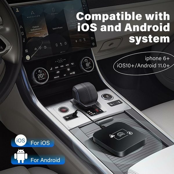 Carplay Wireless Adapter, 2 in 1 Apple Carplay/Android Auto, USB Converter, Carplay Dongle, BT Transmitter/Aux, Compatible All Car Models, Smart Carplay Box Support iPhone 6+/iOS 10+/Android 11.0+