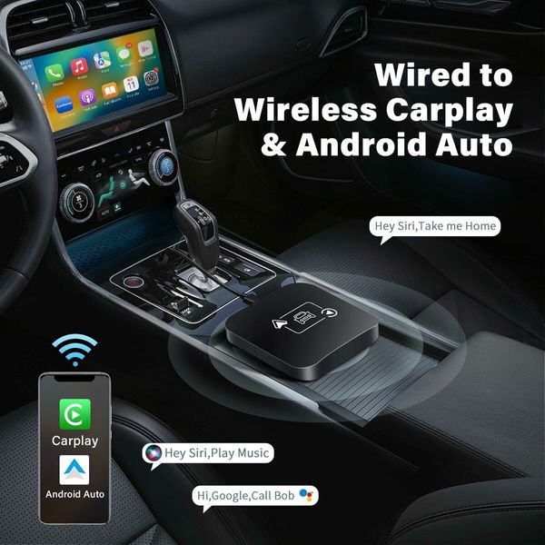 Carplay Wireless Adapter, 2 in 1 Apple Carplay/Android Auto, USB Converter, Carplay Dongle, BT Transmitter/Aux, Compatible All Car Models, Smart Carplay Box Support iPhone 6+/iOS 10+/Android 11.0+